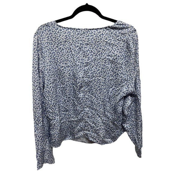 H&M Daisy Blue Square Neck Silk Long Sleeve Blouse Size XL Preppy Girly Flower - Picture 2 of 6